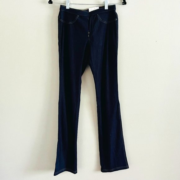 Hue Soft Stretch Boot Cut Jeans Leggings w/ Zipper Back Pocket, Navy Denim, New - Picture 1 of 12